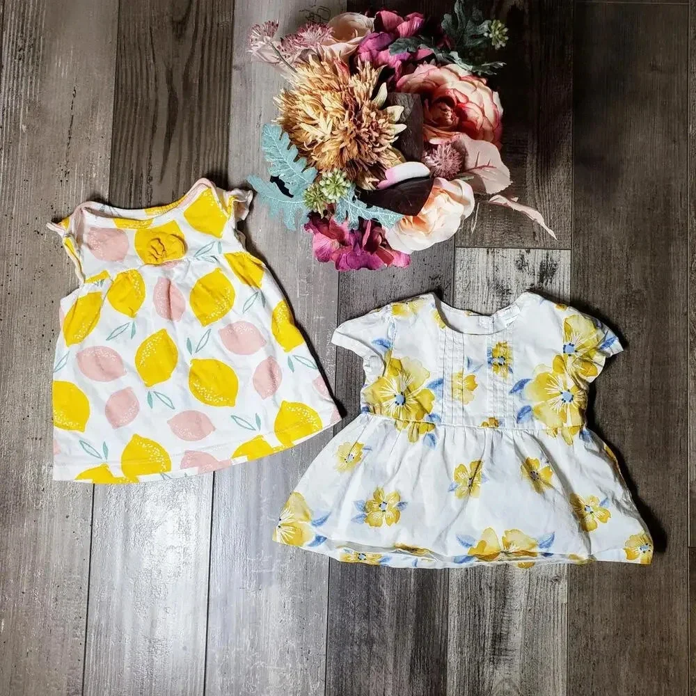 Carter's Baby Girl Casual Floral Lemon Top Bundle 2 Pc Size 6-9M NWOT